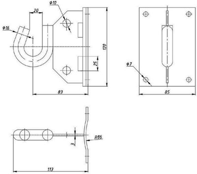 Рис.1. Габаритный чертеж крюка универсального КБУ