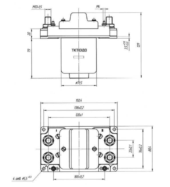 Схема  габаритных размеров контактора ТКТ-101ДО