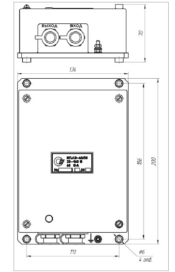 Схема габаритных размеров источника питания ИПЛЭ-60